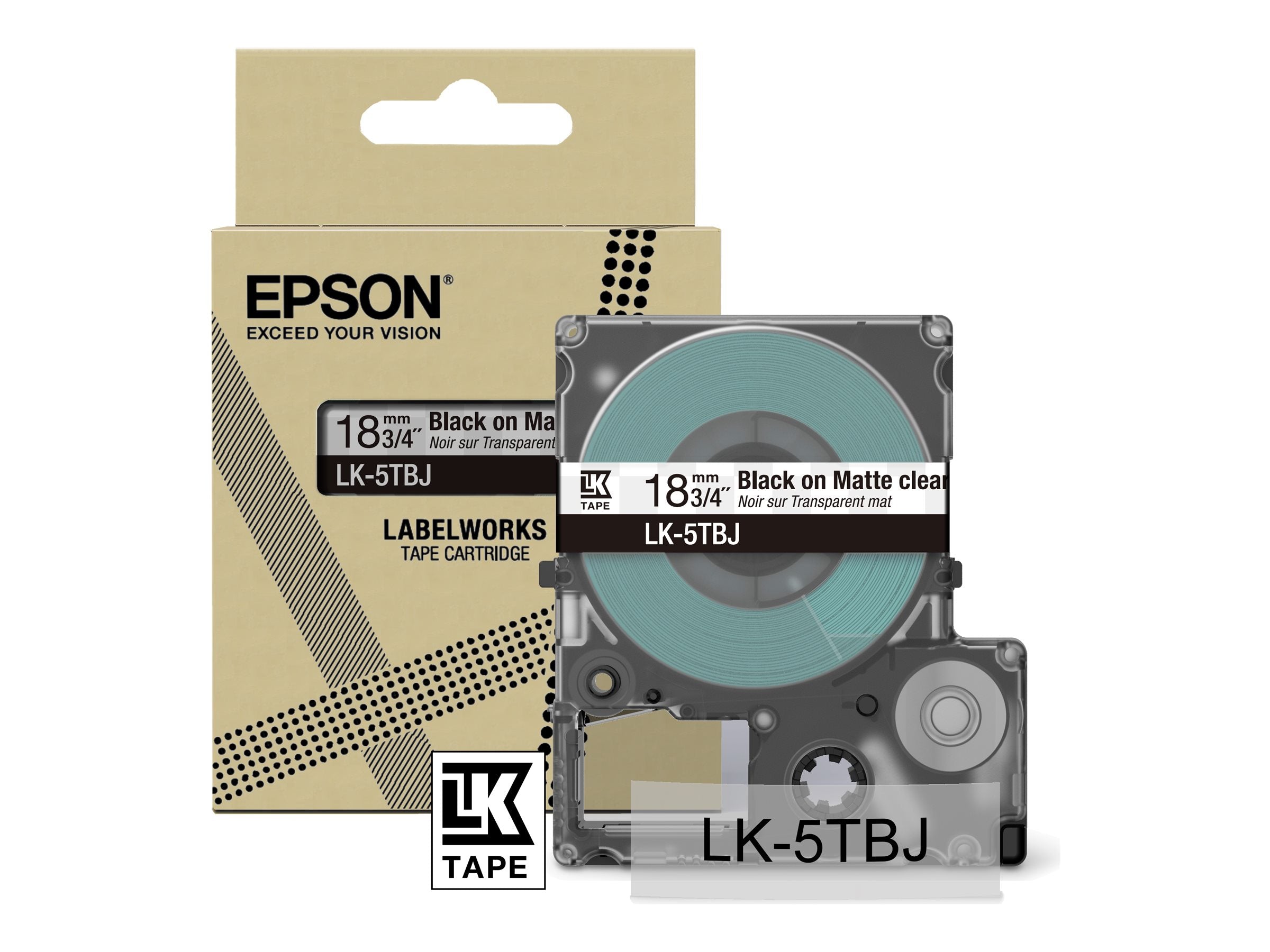 EPSON Matte Tape Clear/Black 18mm 8m LK-5TBJ