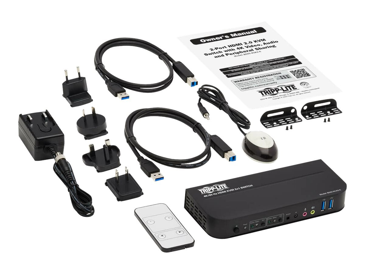 EATON TRIPPLITE HDMI KVM 2-Port 4K 60Hz 4 4 4 HDR HDCP 2.2 Support IR Remote and USB Cables KVM/audio/USB switch 2 x KVM