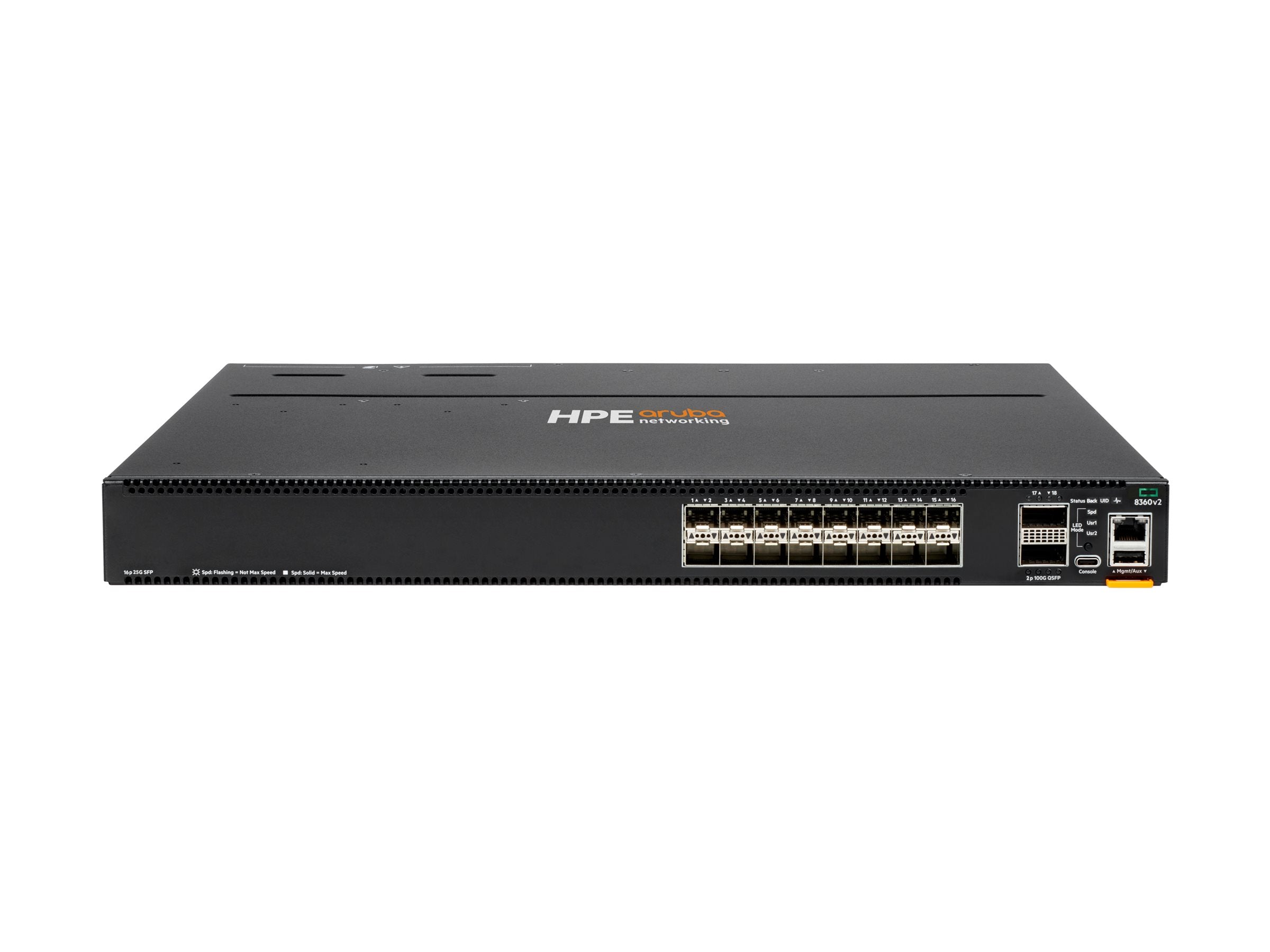 HPE Aruba 8360-16Y2C v2 16p 25G SFP/SFP+/SFP28 2p 100G QSFP+/28 Front-to-Back 3 Fans 2 AC Bdl