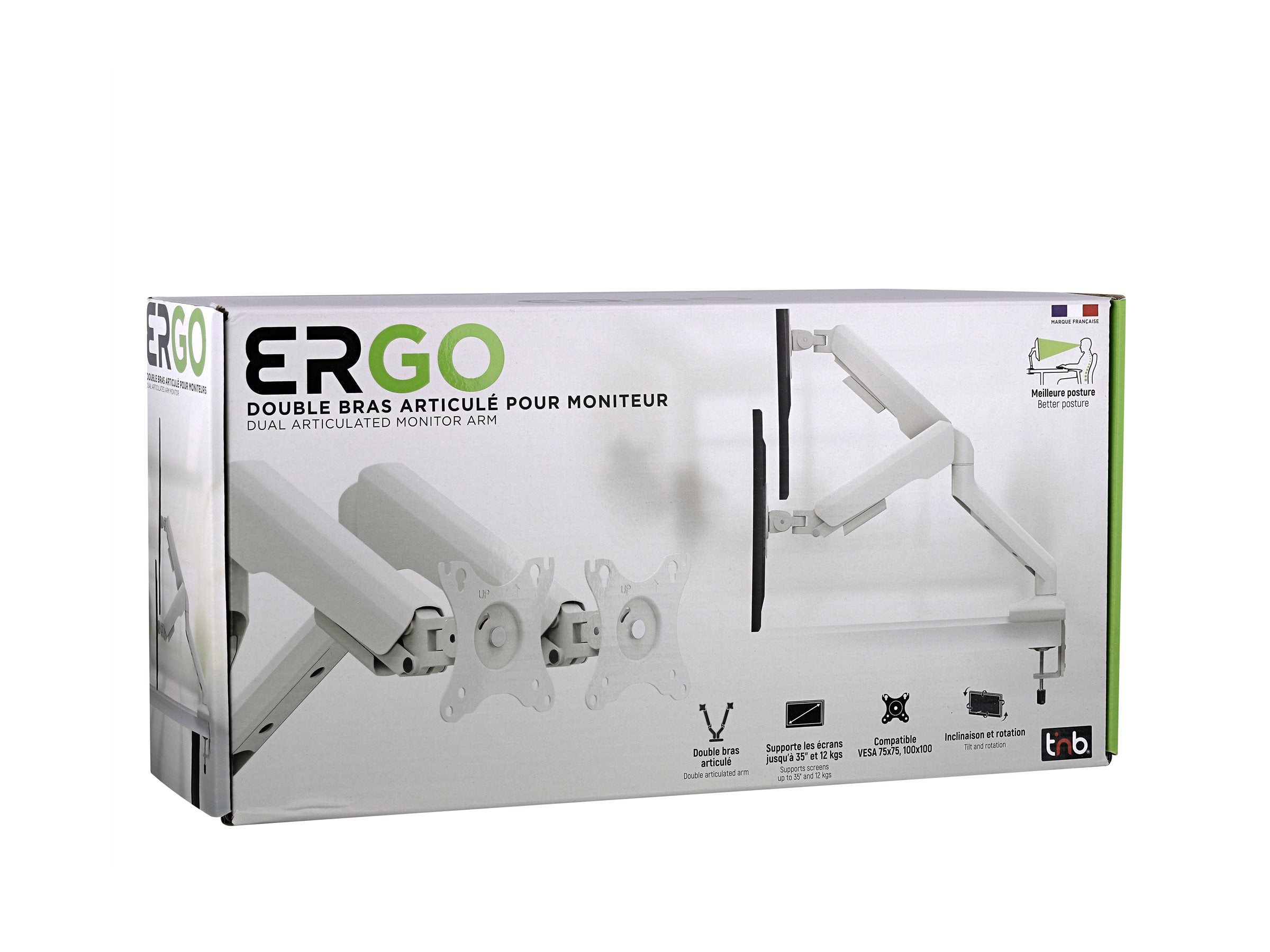 TNB ERGO - Double bras support articulé pour moniteur - blanc