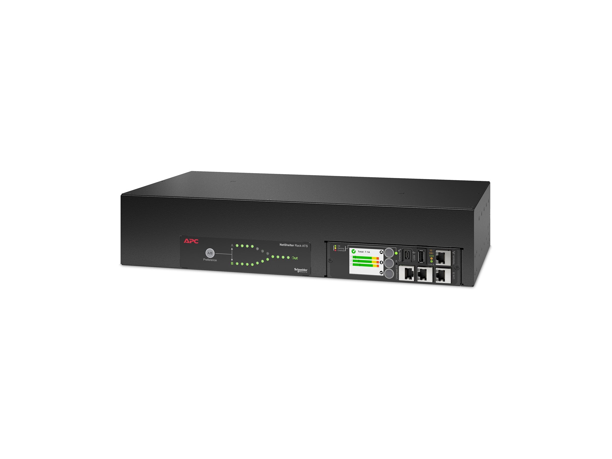 APC NetShelter Automatic transfer switch Rack AC 207-253V 7400VA 1-phase Ethernet 10/100/1000 USB oc 18 2U 2.43m cord Black
