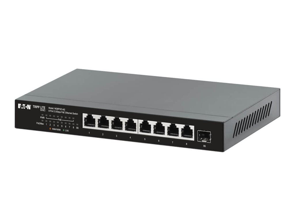 EATON 8-Port 2.5Gbps Desktop Gigabit Ethernet Unmanaged Switch with PoE+ Pass-Through 100W Metal Enclosure TAA
