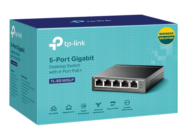 TP-LINK TL-SG1005LP 5-Port Gigabit Desktop Steel Case Switch with 4-Port PoE+ 40W PoE budget