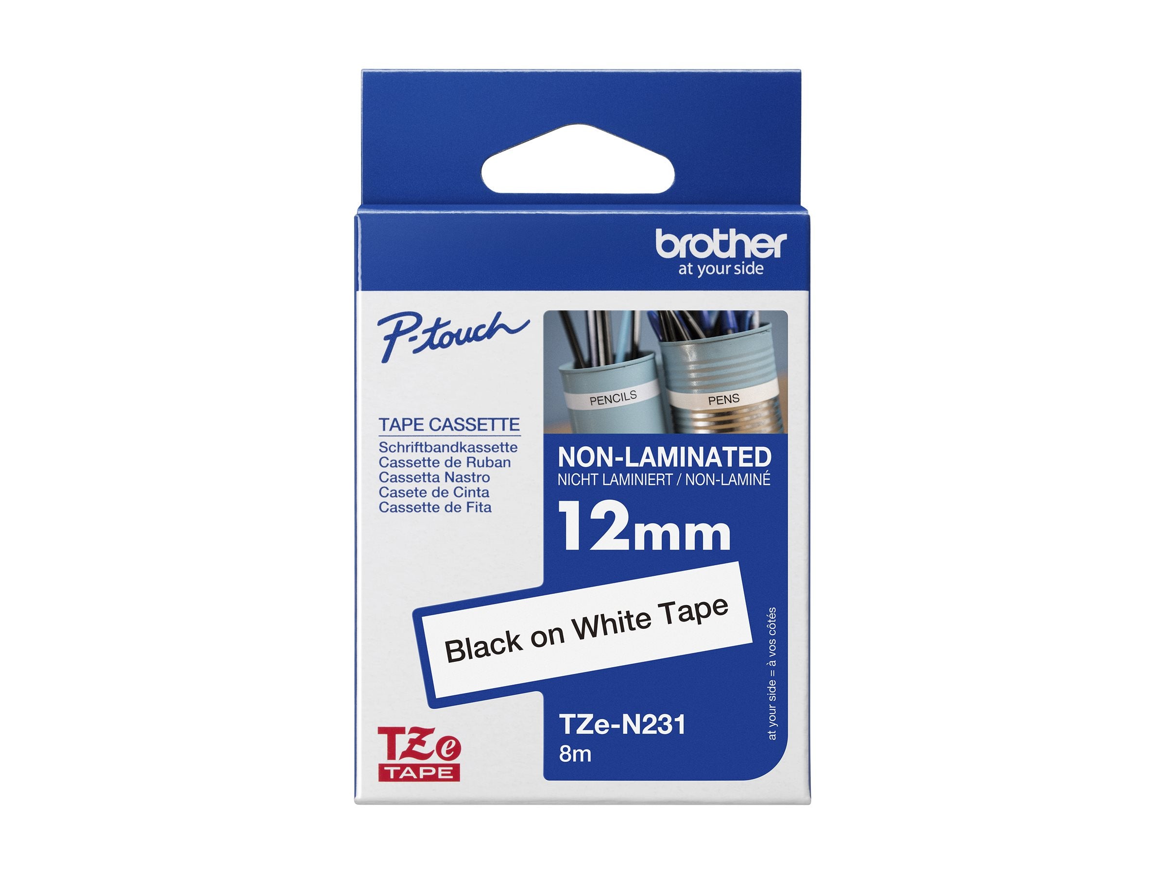 BROTHER P-TOUCH TZE-N231 noir sur blanc 12mm pièce