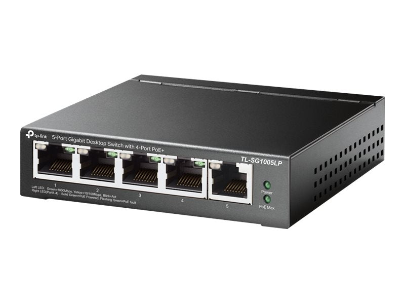 TP-LINK TL-SG1005LP 5-Port Gigabit Desktop Steel Case Switch with 4-Port PoE+ 40W PoE budget