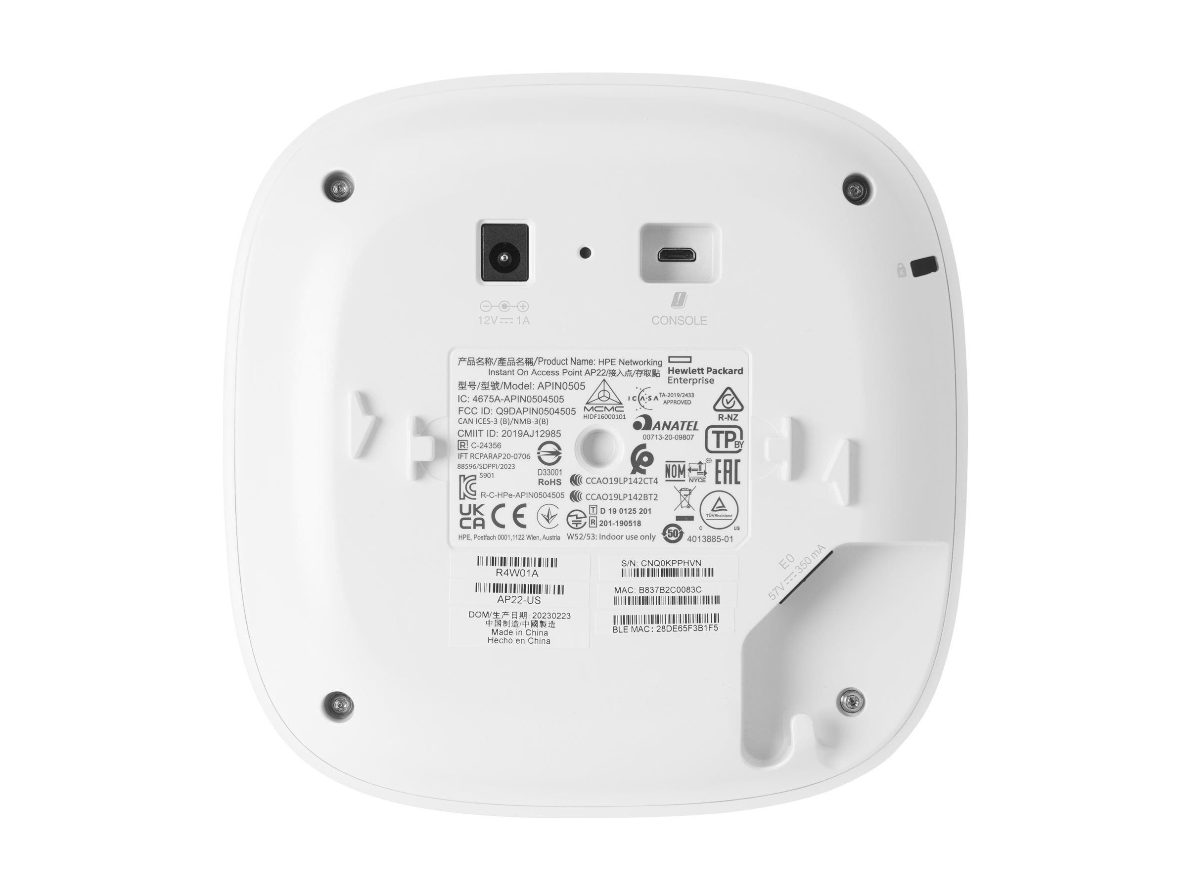 HPE Networking Instant On AP22 (RW) Borne daccès sans fil Bluetooth Wi Fi 6 2.4 GHz 5 GHz montable au plafond/mur