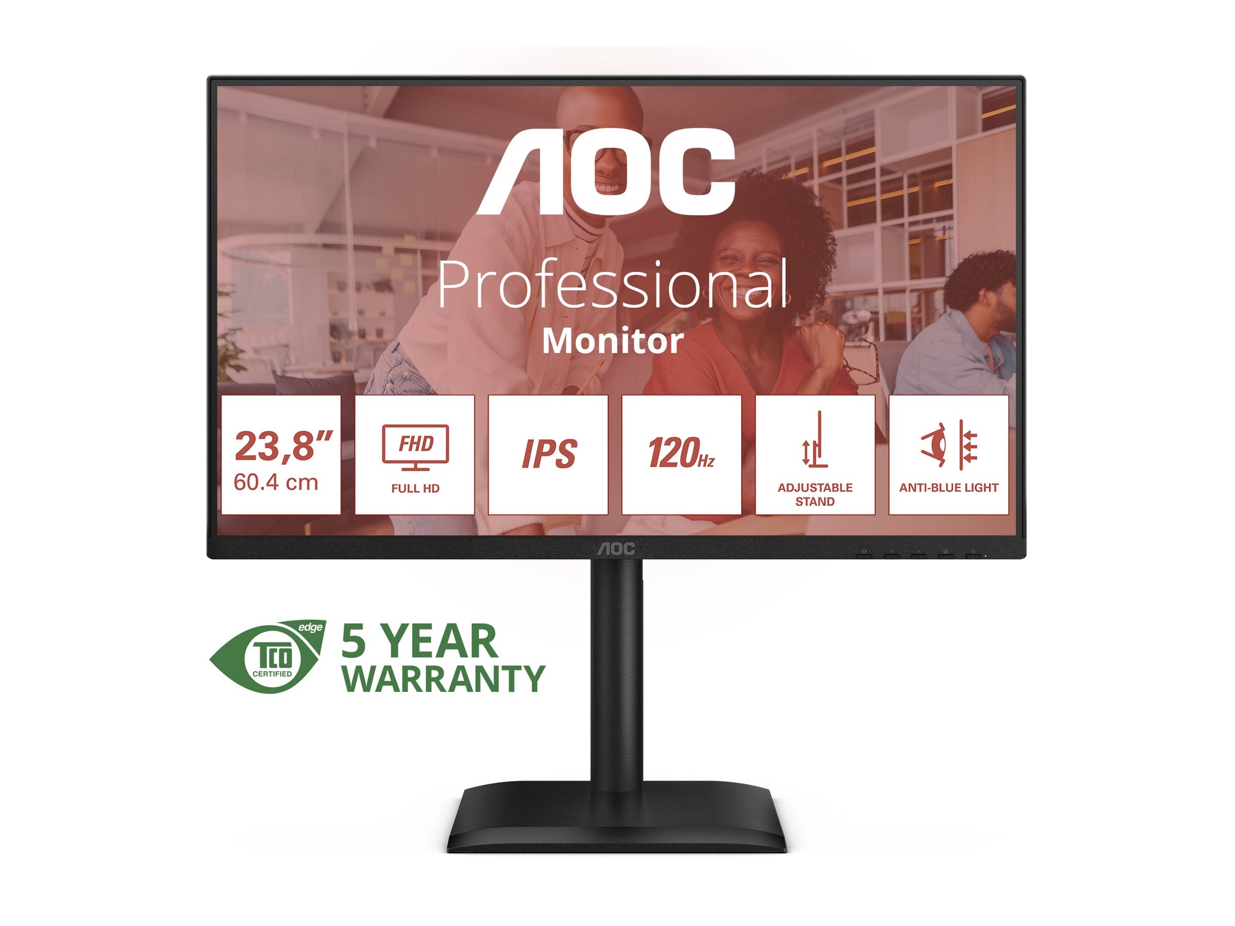 AOC 24E4U - Écran LED - 24"- 1920x 1080 Full HD  @ 120 Hz - IPS - 300 cd/m² - 1500:1 - 4 ms - HDMI, VG DP , HP, HAS garantie 5 ans