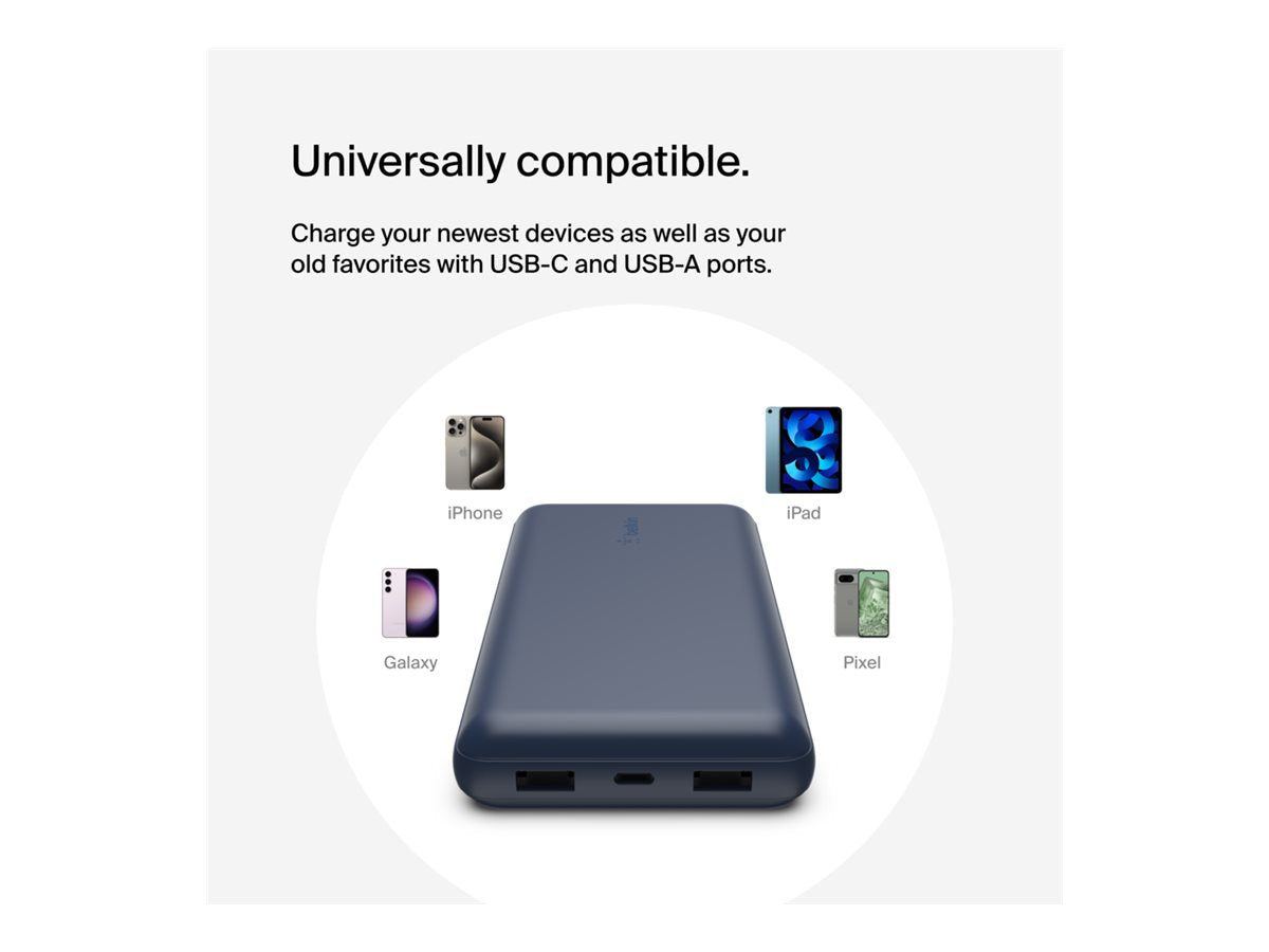 BELKIN Powerbank 20K 15W USB-C + 2 USB-A Bleu