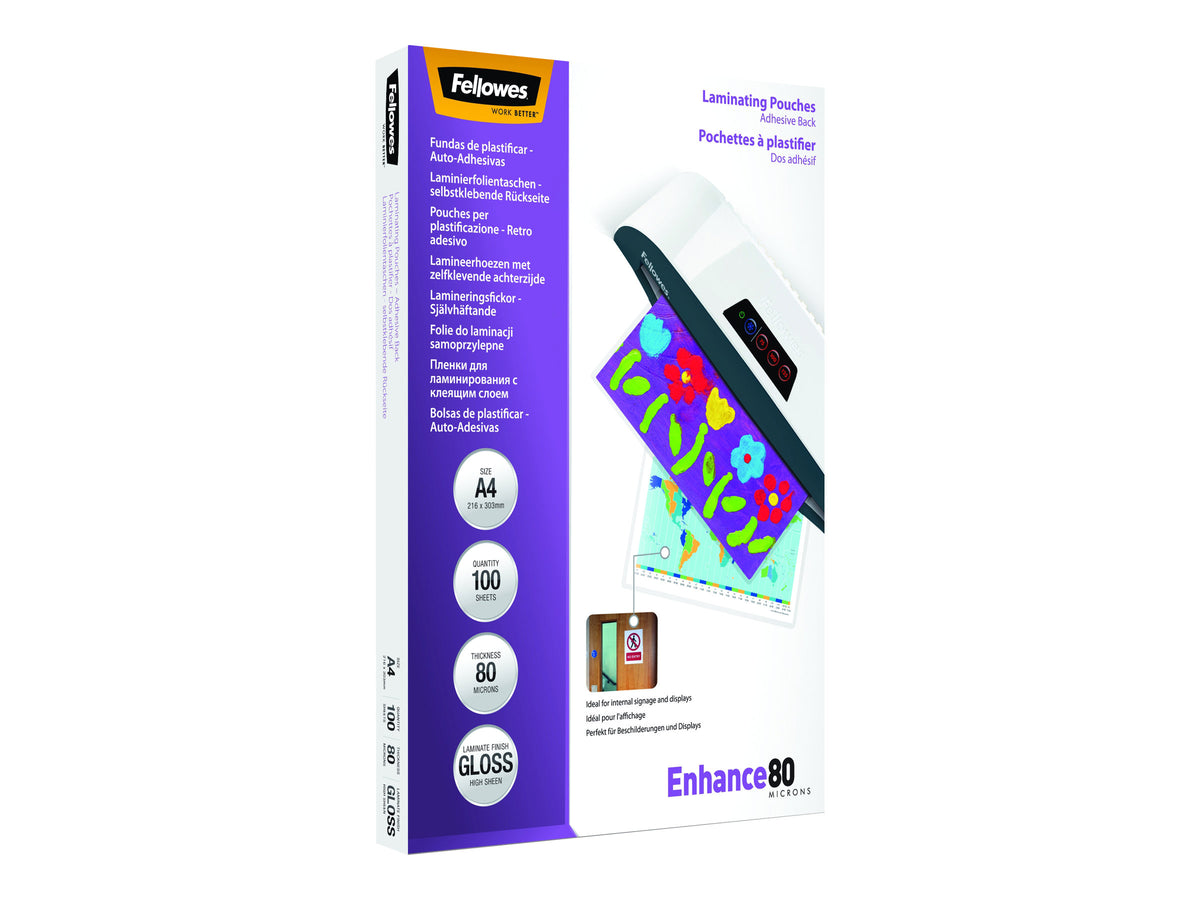 FELLOWES POCHETTES A4 - DOS ADHESIF - 80 MICR