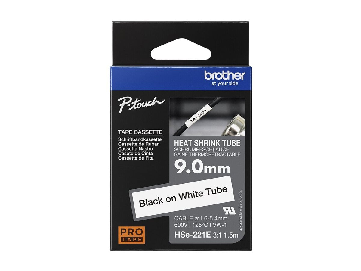 BROTHER Heat Shrink Tube Black on White 9.0mm