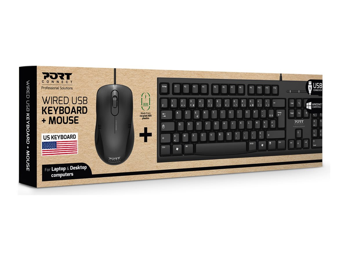 PORT DESIGNS US PACK Keyboard + Mouse Budget Wired US