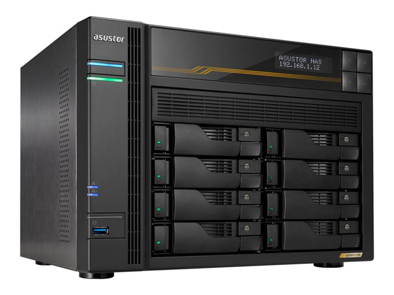 ASUSTOR LOCKERSTOR 8 GEN 3 AS6808T NAS 8 baies AMD Ryzen Embedded V3C14 16Go ECC DDR5 10 GbE x2 - 5 GbE x2 - USB x2 - 4x M.2 SSD