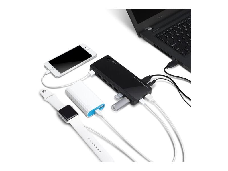 TP-LINK 7 ports USB 3.0 Hub with 2 power charge ports 2.4A Max Desktop a 12V/4A power adapter included