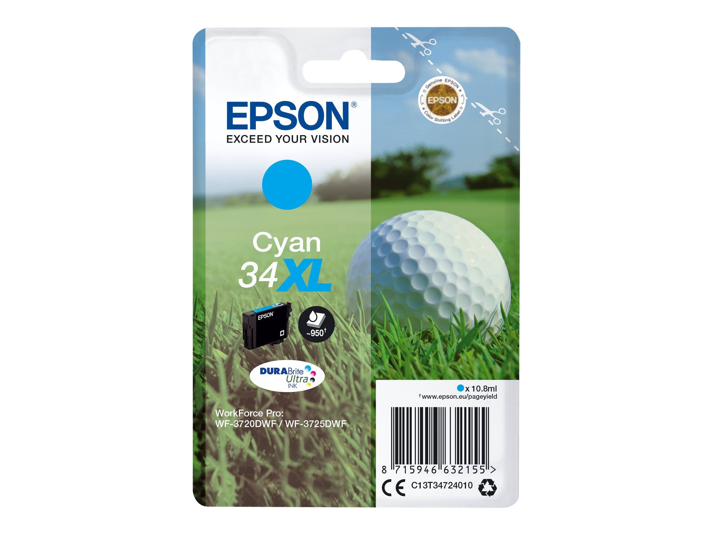 EPSON 2LB Singlepack 34XL Ink Cyan DURABrite Ultra 10.8ml Blister XL w/s