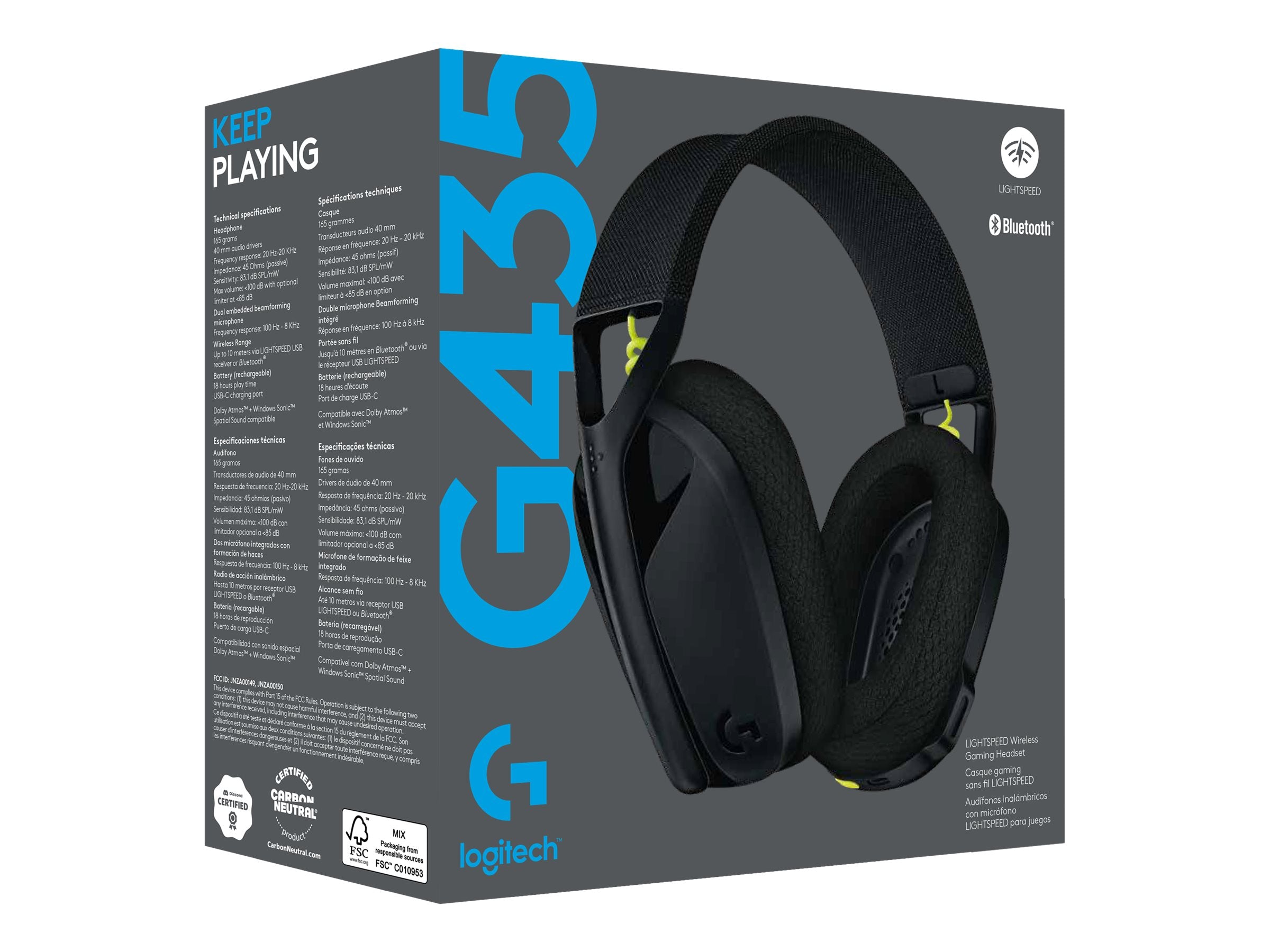 LOGITECH Lightspeed G435 Headset full size Bluetooth / 2.4 GHz radio frequency wireless black Discord Certified