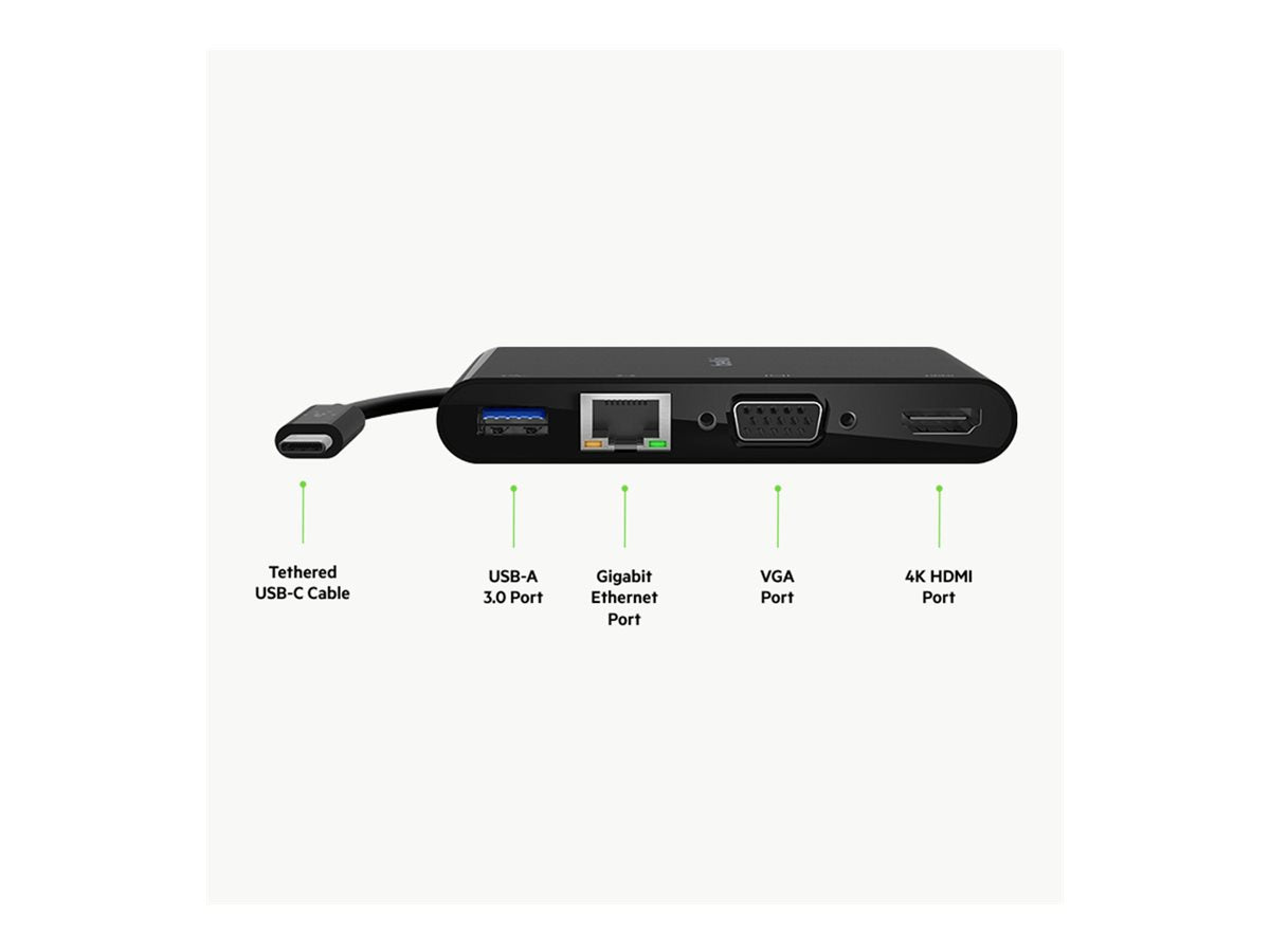 BELKIN Adaptateur Hub USB-C HDMI VGA RJ45 100w PD