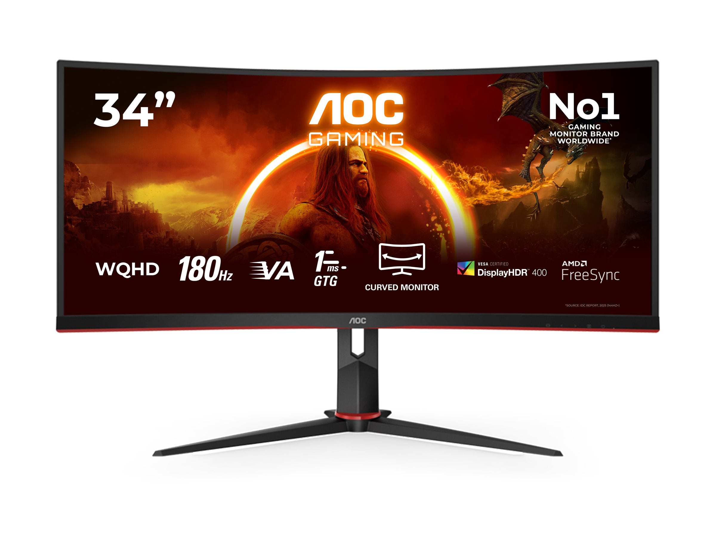 AOC CU34G2XP/BK 34p 3440x1440 VA 180hz High adjustable Stand HDR400 Freesync Premium USB HUB 4x3.0 2xDP 2xHDMI