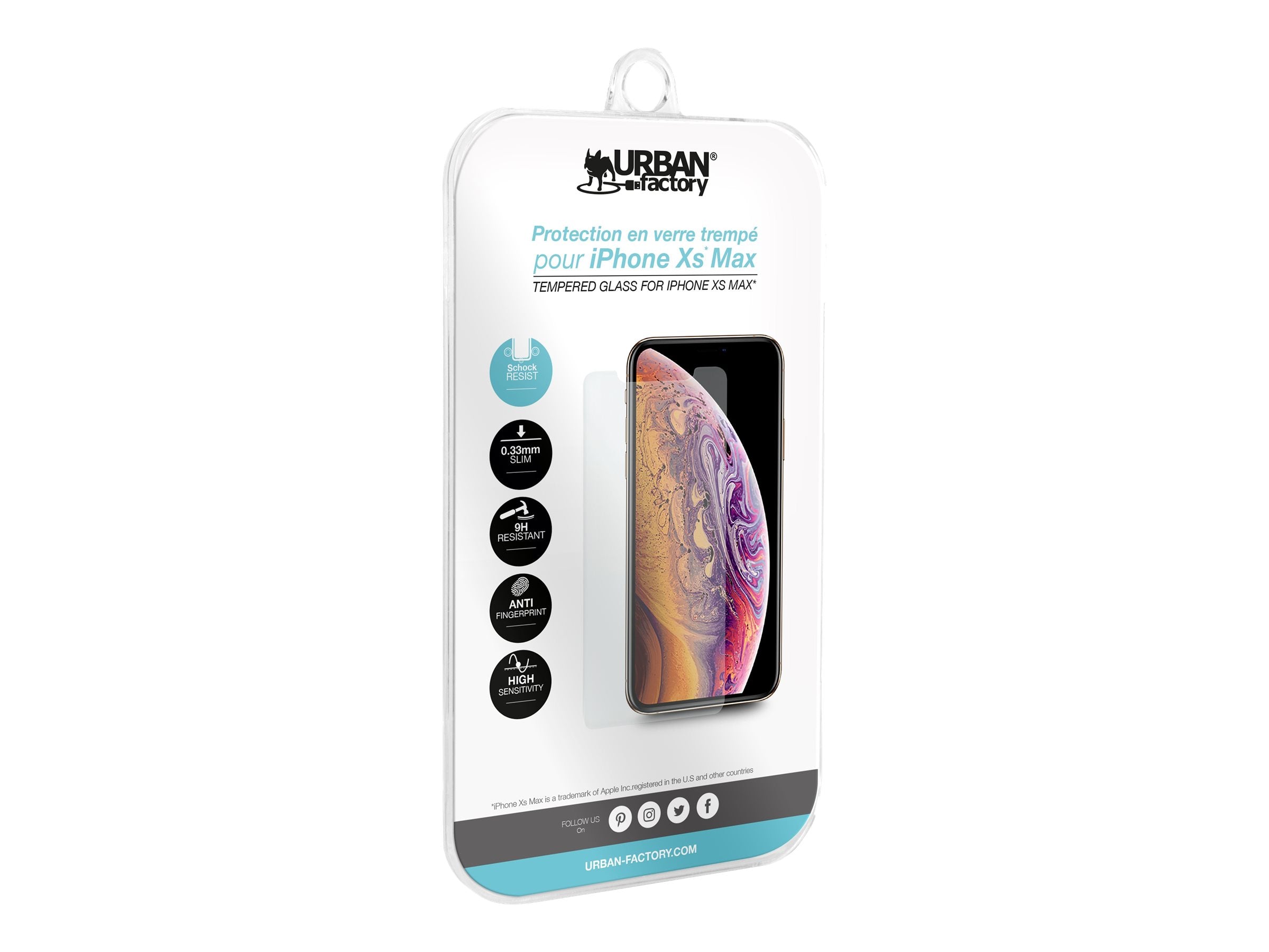 URBAN FACTORY Protection d écran en verre trempé pour iPhone XS Plus 2D