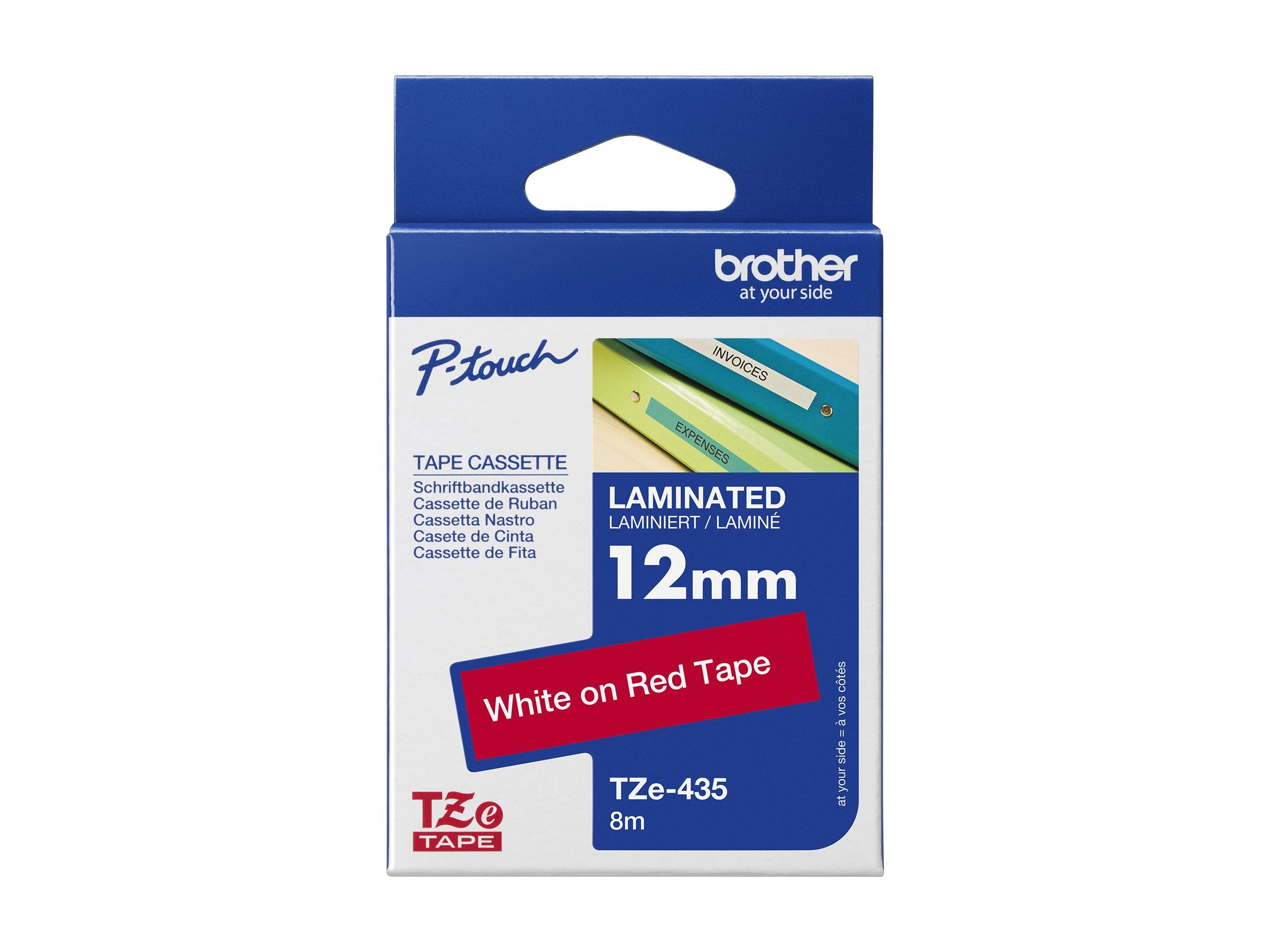 BROTHER P-TOUCH TZE-435 blanc sur rouge 12mm