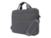 URBAN FACTORY Toploading bag made of recycled Nylon r-PET Reinforced notebook compartment Flat front pocket with zip Back patch