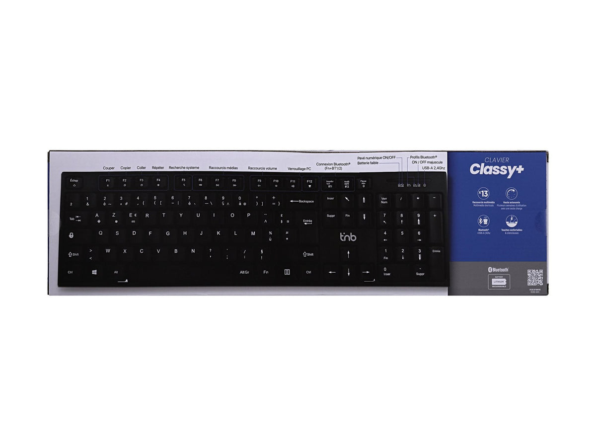 TNB CLASSY Rechargeable wireless keyboard Bluetooth + USB-A 2.4Ghz AZERTY (FR)