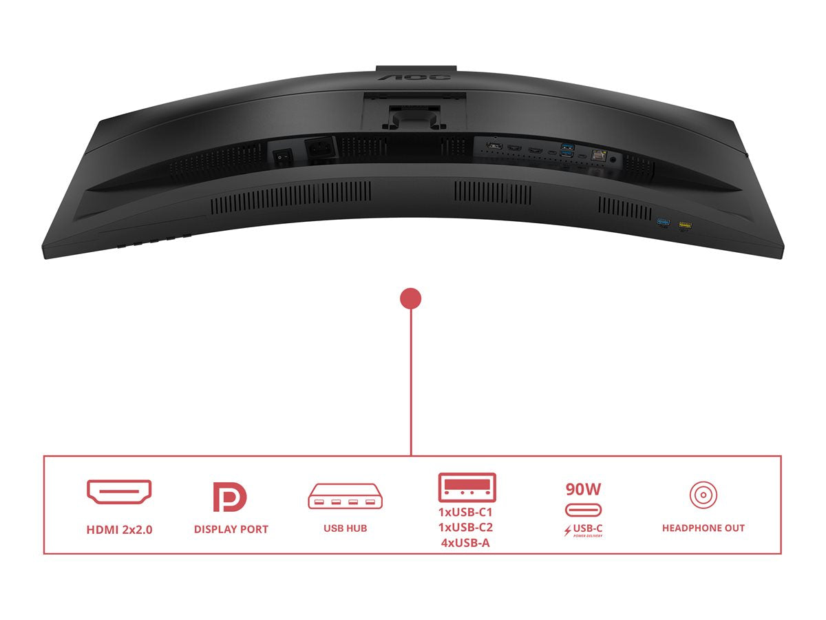 AOC CU34E4CW 34p 3440x1440 120HZ VA CURVED H/A 180 MM USB-C DOCKING TUV EyeComfort Hardware USB HUB DP HDMI