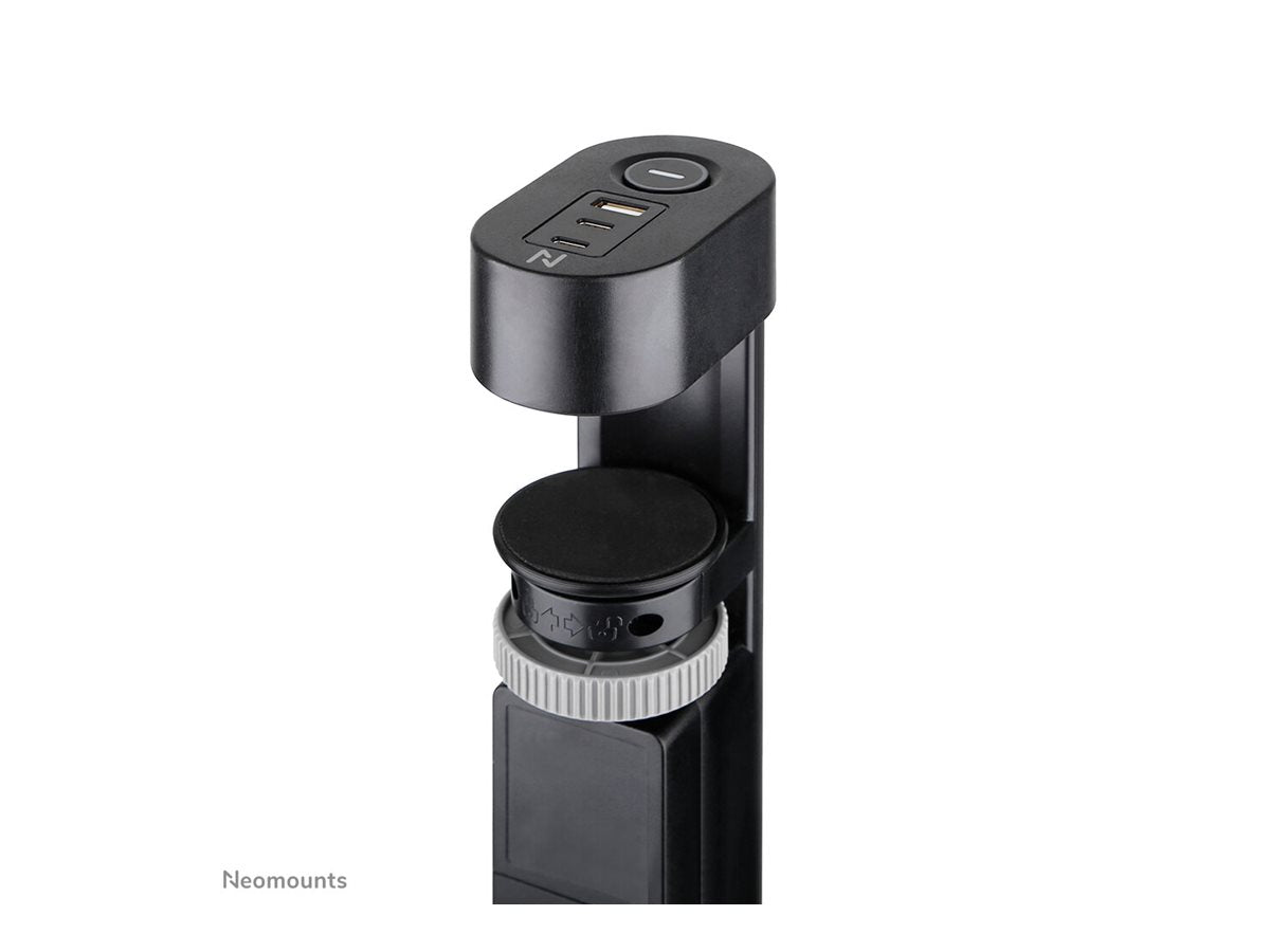 NEOMOUNTS VOLT Desk Clamp socket with Quick-charge USB Ports clamp 0-50mm 3x type-F 230V 1x USB-A 18W 2x USB-C 20W