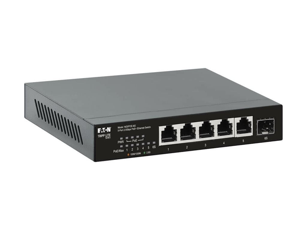 EATON 5-Port 2.5Gbps Desktop Gigabit Ethernet Unmanaged Switch with PoE+ Pass-Through 70W Metal Enclosure TAA