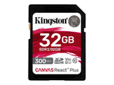 KINGSTON 32Go Canvas React Plus SDHC UHS-II 300R/260W U3 V90 for Full HD/4K/8K
