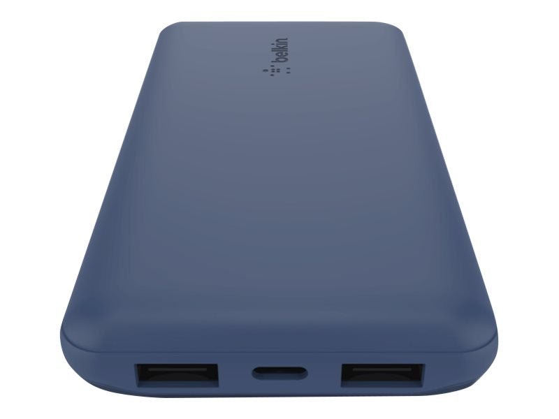 BELKIN Batterie externe 3 ports 10K avec câble USB-A vers USB-C bleu