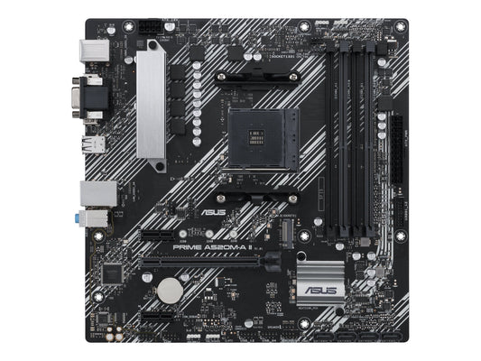 ASUS PRIME A520M-A II/CSM AMD A520 Socket AM4 mATX motherboard features M.2 DP HDMI D-Sub SATA 6 Gbps USB 3.2 Gen 1 ports