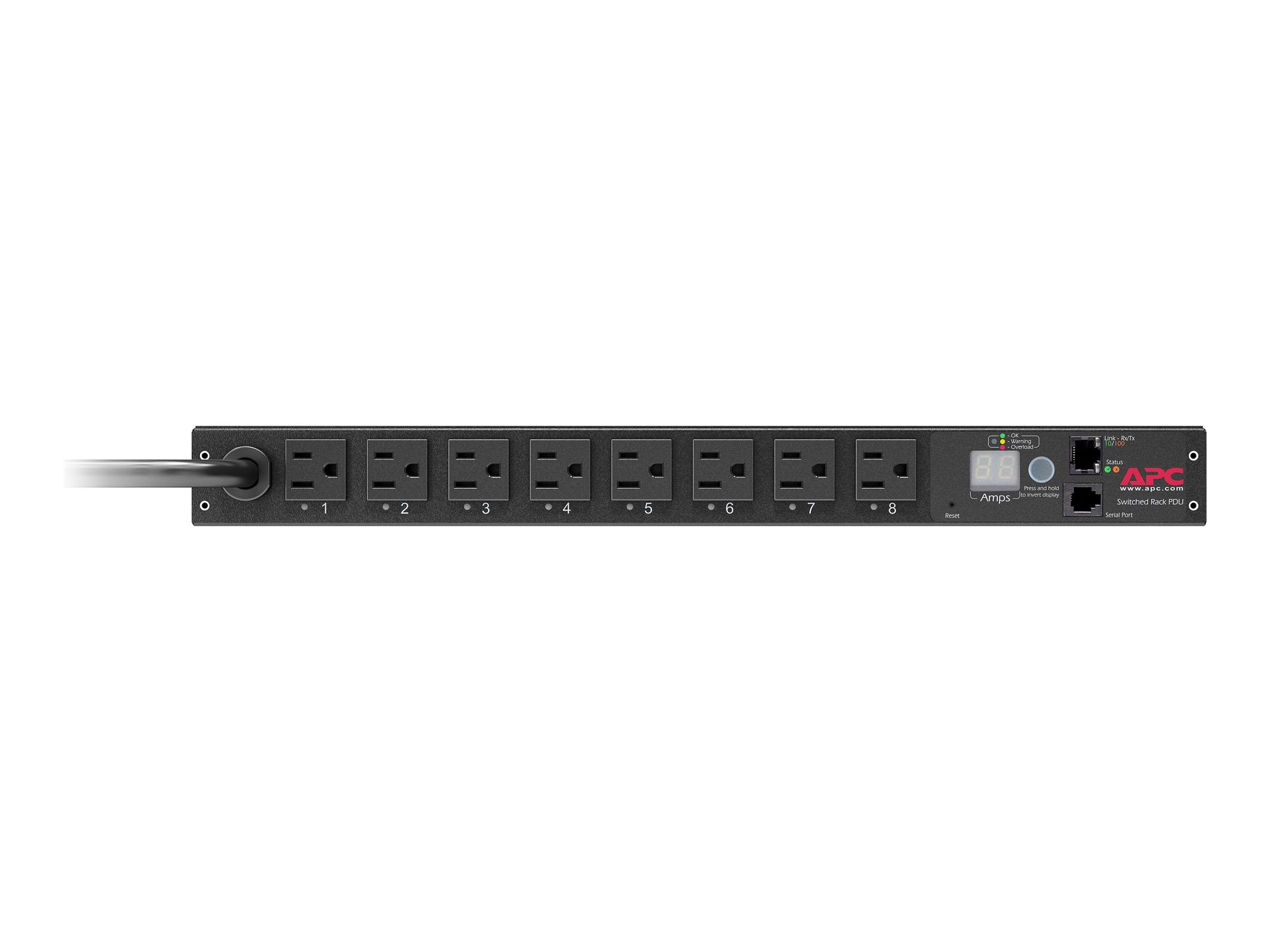 APC Switched Rack PDU AP7900B Rack AC 100-120V input NEMA 5-15P output connectors 8 NEMA 5-15 1U 3.65m cord