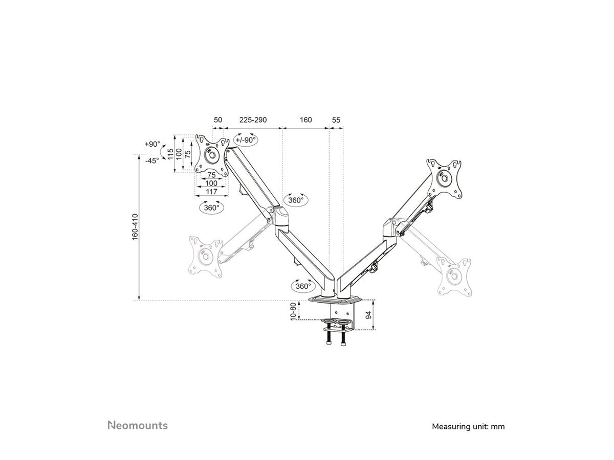 NEOMOUNTS DS70-700BL2 Support décran à fixer 17-27p - ressort à gaz