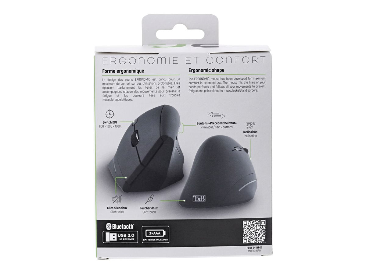 TNB ERGO Line Ergo Vertical Wireless Mouse Dual Connection Mode Bluetooth + Usb-A 2.4 Ghz Design Designed For Optimal Use