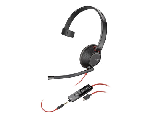 HP Poly Blackwire 5210 Monaural USB-C Headset +3.5mm Plug +USB-C/A Adapter
