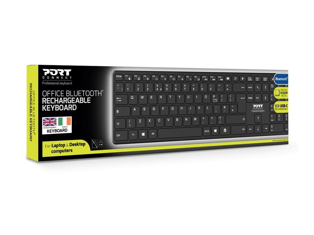 PORT DESIGNS Rechargeable Bluetooth Keyboard Ultra Slim and Elegant Design Rechargeable Battery 10meters Bluetooth range Compatible