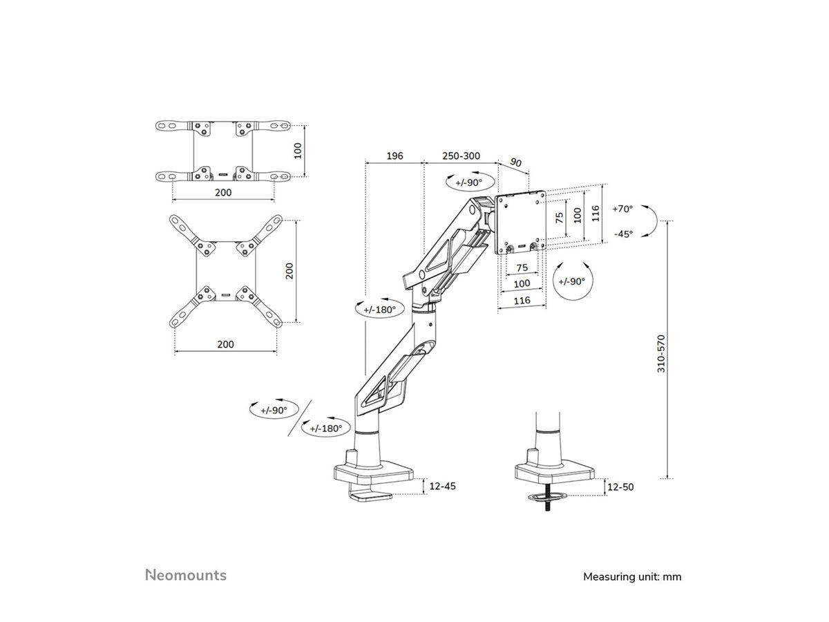 NEOMOUNTS ACE DS70-256BL1-Support à fixer gaming pour écran simple - 24-57" - 2-30 kg -ressort à gaz - arrêt à 180°- inclinaison
