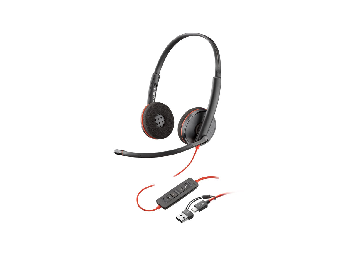 HP Poly Blackwire 3220 Stereo USB-C Headset +USB-C/A Adapter Bulk