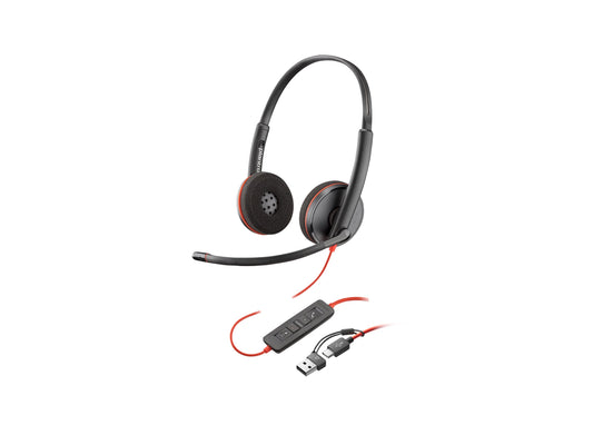 HP Poly Blackwire 3220 Stereo USB-C Headset +USB-C/A Adapter Bulk