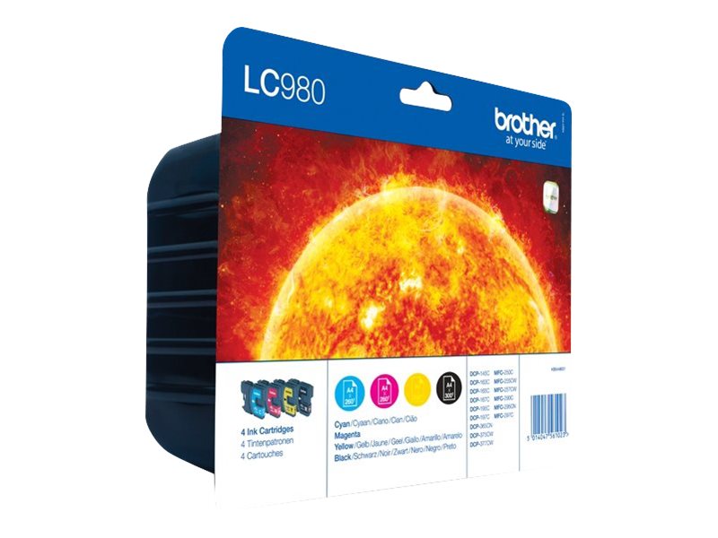 BROTHER LC-980 cartouche d encre noir et tricolore capacité standard noir: 300 pages, couleur: 260 pages 4-pack blister sans alarme