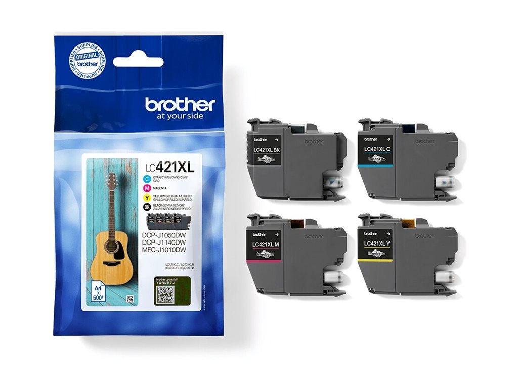 BROTHER 4-pack of Black Cyan Magenta and Yellow 500-page high capacity ink cartridges for DCP-J1050DW MFC-J1010DW and DCP-J11