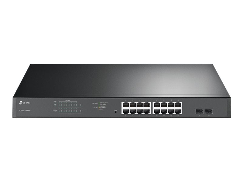 TP-LINK 16-Port Gigabit PoE+ Easy Smart Switch 16 Gigabit RJ45 Ports 2 SFP Slots 802.3at/af 192W PoE Power 1U 19p Rack-mountable