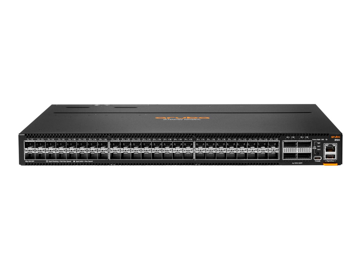 HPE Aruba Networking CX 8100 48x10G SFP+ 4x40/100G QSFP28 FB Airflow PSU Remanufactured Sw Bdl EU en (R)