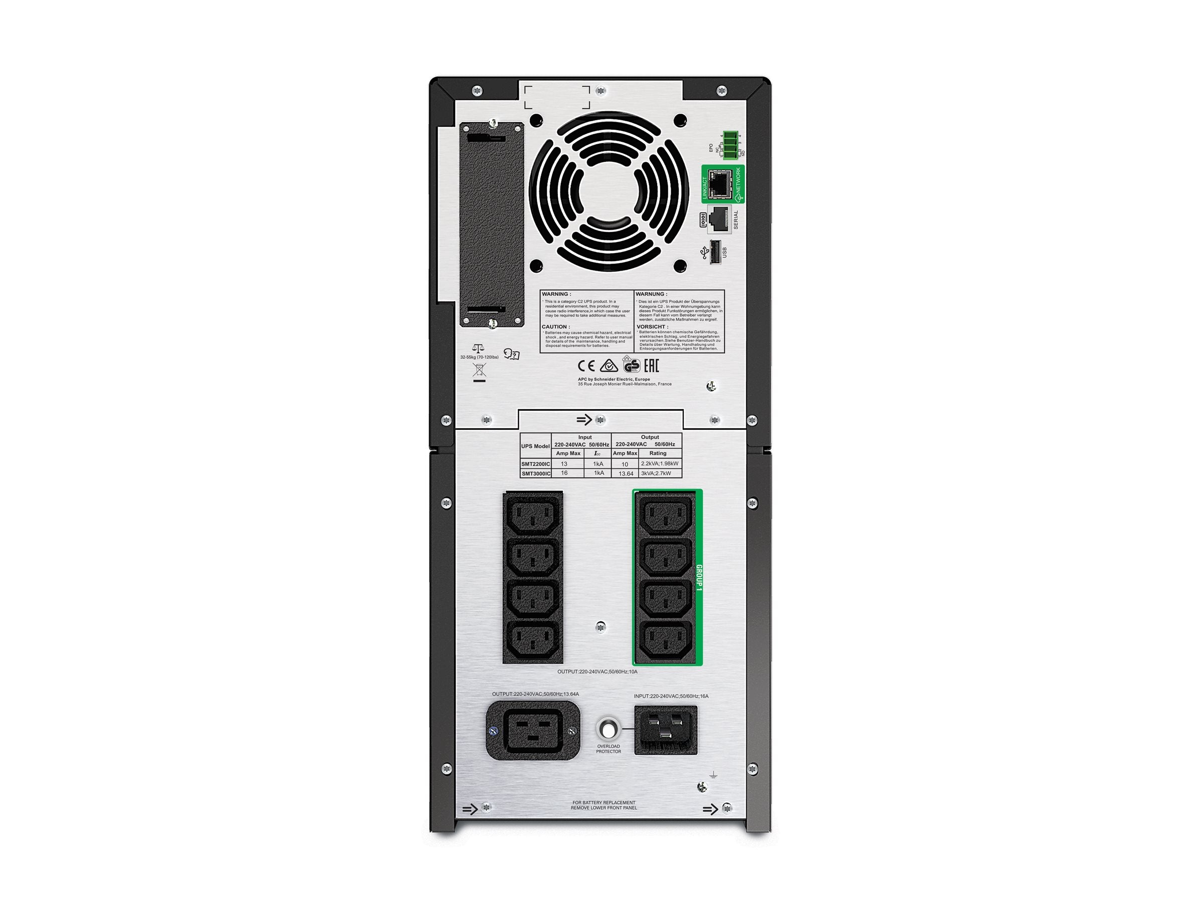 APC Smart-UPS SMT2200IC UPS AC 220/230/240V 1980Watt 2200VA lead acid RS-232 USB output connectors 9 Black with APC SmartConnect
