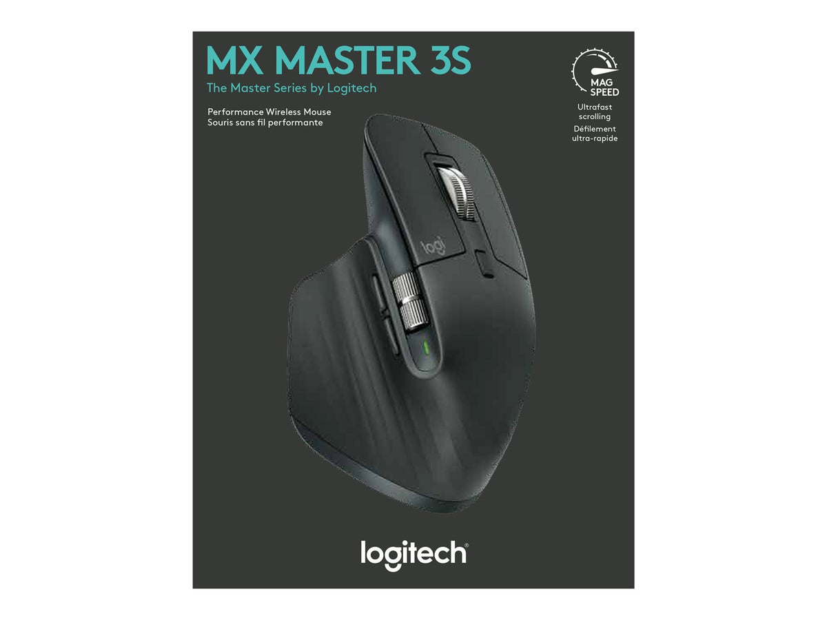 LOGITECH Master Series MX Master 3S Mouse ergonomic optical 7 buttons wireless Bluetooth 2.4 GHz Bolt USB receiver