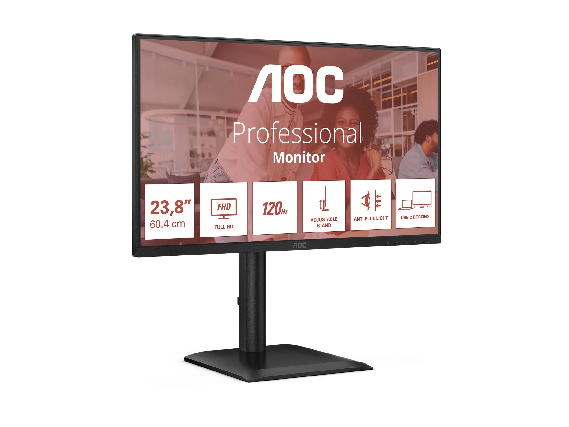 AOC 24E4CV - Écran LED - 24"-1920 x 1080 Full HD @ 120 Hz - IPS - 300 cd/m² - 1500:1 - 4 ms - HDMI, DP, USB-C - HP - GAR 5 ans