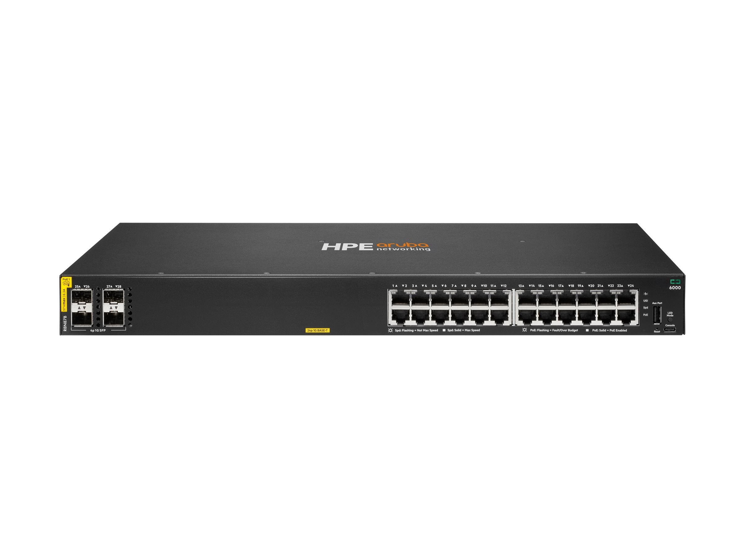 HPE Aruba Networking CX 6000 24p 10M/100M/1G Class4 PoE 4p SFP 1G 370W Switch EU en