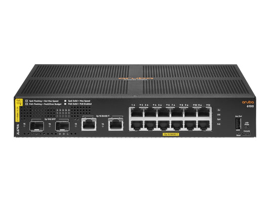 HPE Aruba 6100 12G Class4 PoE 2G/2SFP+ 139W Switch
