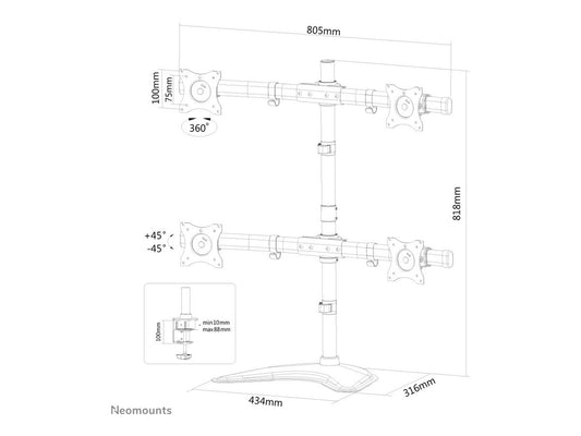 NEOMOUNTS NM-D335D4BLACK Support décran à poser 10-27p