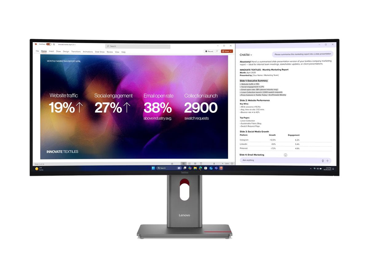 LENOVO ThinkVision P40WD-40 LED Écran curved 40p 39.7p 5120x2160 5K 120Hz IPS HDR10 Thunderbolt 4 HDMI DisplayPort speakers